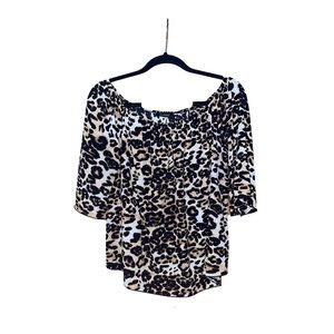 Bewarel Cheetah Print Blouse - Black & Brown - Size M